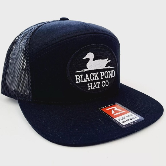 Black Pond Hat Co. Flat Bill Mesh Snapback Richardson 168 7 Panel Cap Hat - Picture 3 of 4